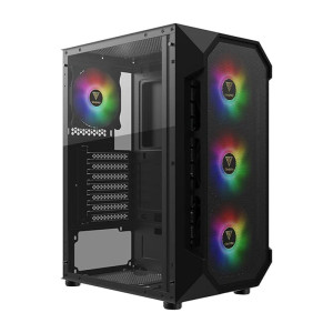 Gamdias Aura GC1 Black Mid Tower Case | 4 ARGB Fans |  Tempered Glass Panel Black